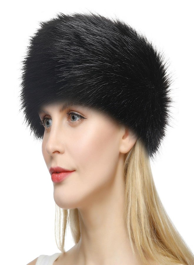 Dikoaina Womens Faux Fur Headband Winter Earwarmer Earmuff Ski (Black) - Image 1